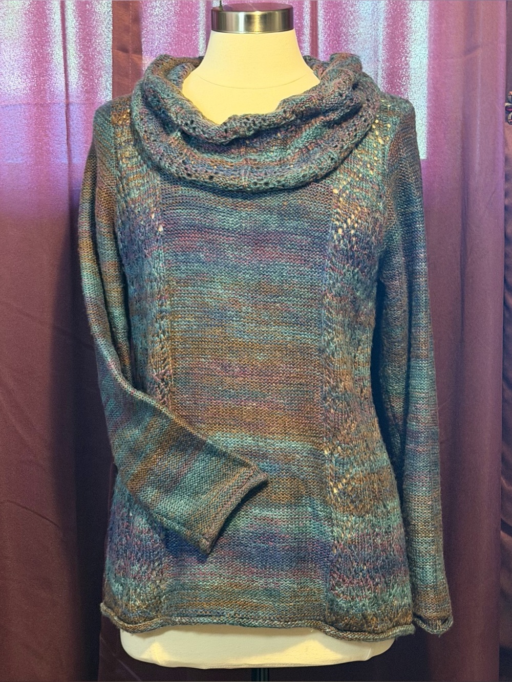 North River Marled Cowl Neck Sweater Deep Teal Multi